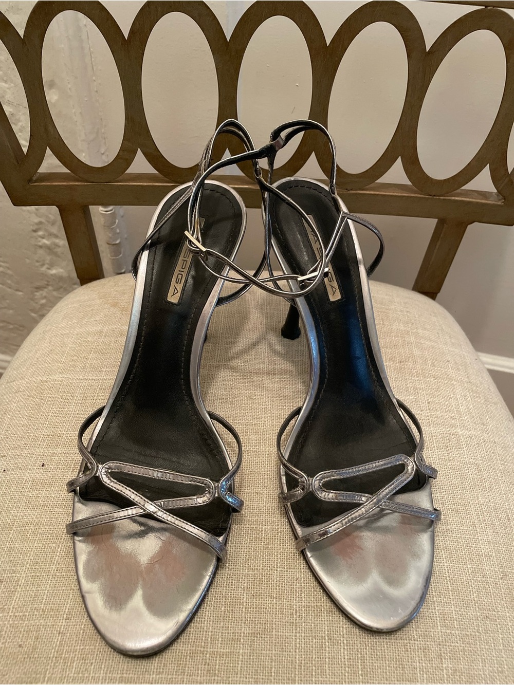Via Spiga Silver Metallic Strappy Heeled Sandals